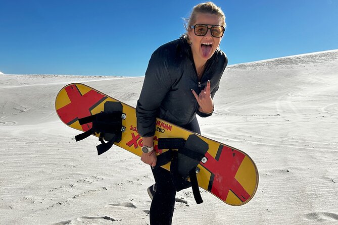 WildX Sandboarding the Real White Sand Dunes Atlantis Cape Town - Learning from the guides, including tips from Oxxy